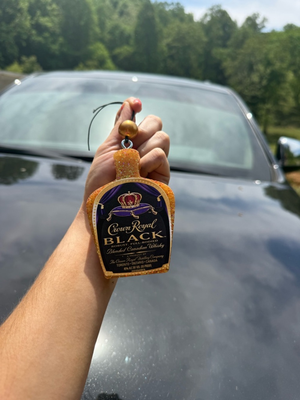 Black Bottle Ornament - Gold and Purple